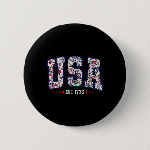 Badge Rond 5 Cm Femmes Floral Usa Est 1776 Girly 4 juillet Americ