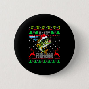 Badge Rond 5 Cm Femmes Joyeux Fishmas B Poisson Pêche Drôle Noël d