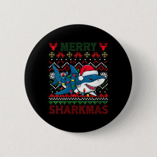 Badge Rond 5 Cm Femmes Joyeux Sharkmas Vilain requin de Noël Père