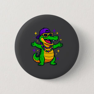 Badge Rond 5 Cm Femmes Mardi Gras Alligator Nouvelles-Orléans Fête