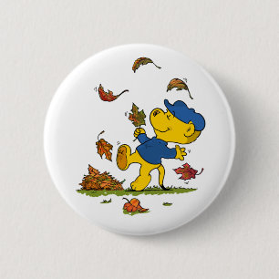 Badge Rond 5 Cm Ferald Dansant Parmi Le Bouton Feuilles Automnes