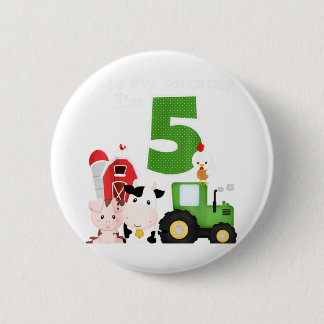 Badge Rond 5 Cm Ferme Barnyard Animaux Tracteur 5e anniversaire 5