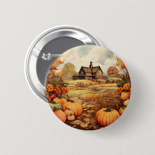 Badge Rond 5 Cm Ferme citrouille automne récolte Thanksgiving (Devant & derrière)