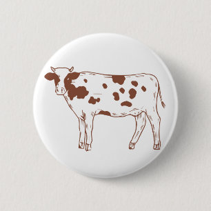 Badge Rond 5 Cm Ferme de campagne Fermier Brun Blanc Génisse Migno