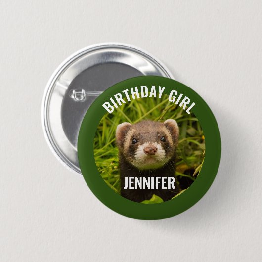 Badge Rond 5 Cm Ferret Brown dans l'herbe Fille d'anniversaire (Devant & derrière)