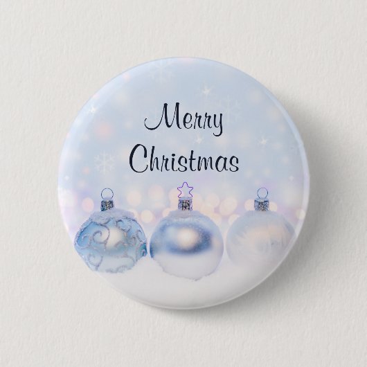 Badge Rond 5 Cm Festif boules de Noël en argent sur la neige (Devant)