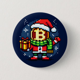 Badge Rond 5 Cm Festif Coin Homme Drôle Pixel Art Design de Noël