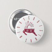 Badge Rond 5 Cm Festif Reindeer Rouge/Blanc Motif Joyeux Noël (Devant & derrière)