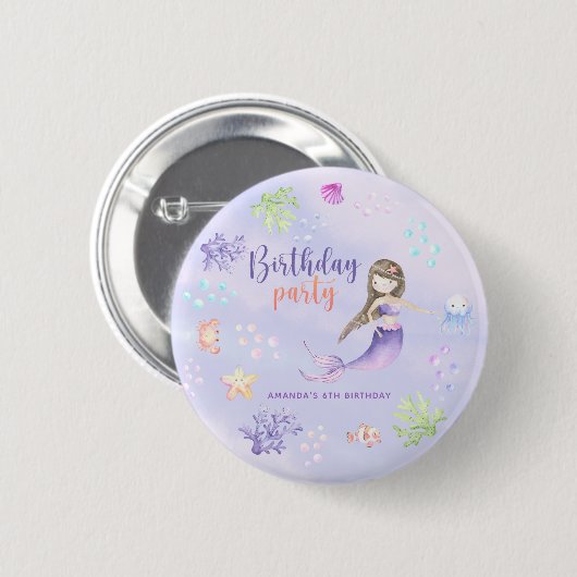 Badge Rond 5 Cm Fête d'anniversaire de la fille Mermaid (Devant & derrière)