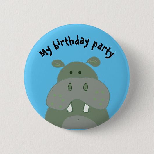 Badge Rond 5 Cm fête d'anniversaire hippo "mon anniversaire fête" (Devant)