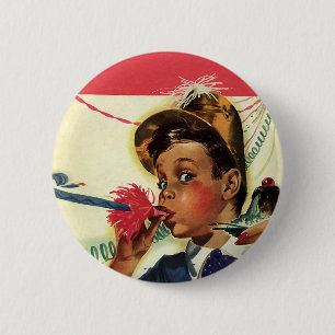 Badge Rond 5 Cm Fête d'anniversaire vintage, Fille avec faiseur de