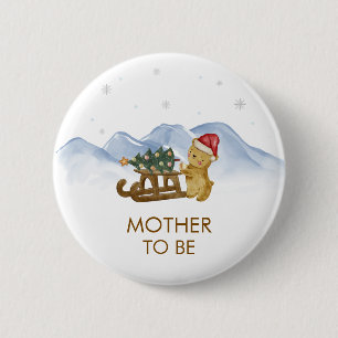 Badge Rond 5 Cm Fête de bébé future maman Ours Traîneau d'Hiver 