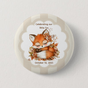 Badge Rond 5 Cm Fête de Bébé Renard Automnal Douillette Fête Boisé