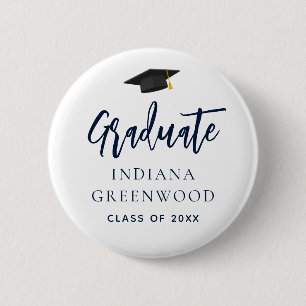 Badge Rond 5 Cm Fête de fin d'études 2025 Script Bleu marine École