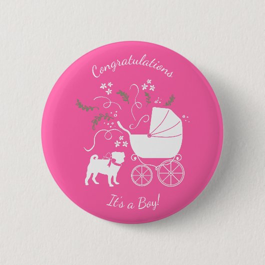 Badge Rond 5 Cm Fête de la fête du chien Carlin rose (Devant)