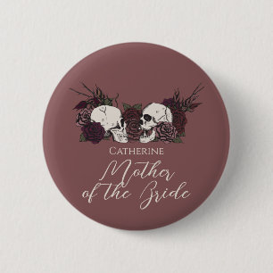 Badge Rond 5 Cm Fête de mariage gothique rose mauve crâne et rose