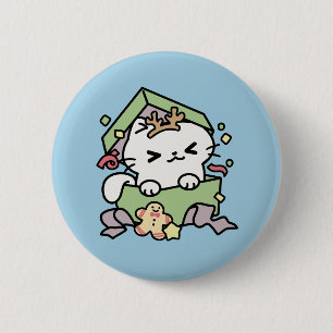 Badge Rond 5 Cm Fête de Noël avec Purr-ty Time Cat