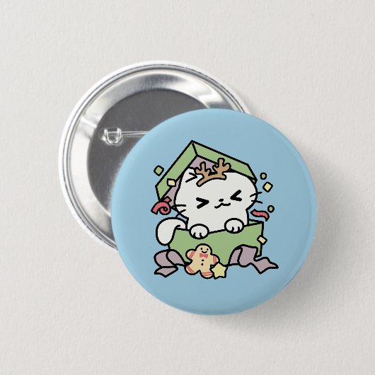 Badge Rond 5 Cm Fête de Noël avec Purr-ty Time Cat (Devant & derrière)