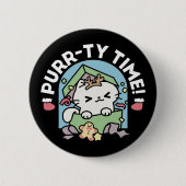 Badge Rond 5 Cm Fête de Noël avec Purr-ty Time Cat (Devant)