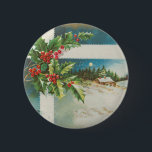 Badge Rond 5 Cm fête de noël neige sainte hiver<br><div class="desc">Une carte de Noël à l'ancienne datant d'environ 1910,  c'est la maison parfaite pour la scène de Noël avec une maison dans la neige et la décoration sainte à l'avant. Joyeux Noël!</div>