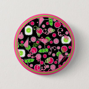 Badge Rond 5 Cm Fête de Pickleball Cocktails Cosmo Rose Citrons Ve