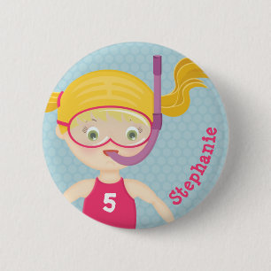Badge Rond 5 Cm Fête de Plage de Fille de Snorkeling
