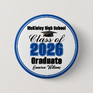 Badge Rond 5 Cm Fête de remise des diplômes personnalisée bleue de