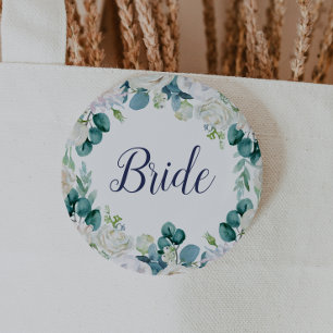 Badge Rond 5 Cm Fête des mariées de mariée classique aux fleurs bl