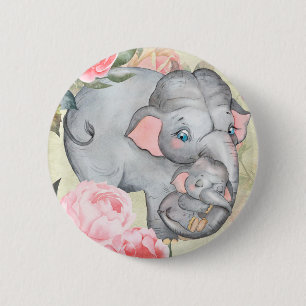 Badge Rond 5 Cm Fête des mères florales Vintages des éléphants et