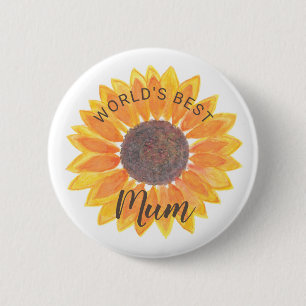 Badge Rond 5 Cm Fête des Mères Tournesol Meilleure Maman du Monde