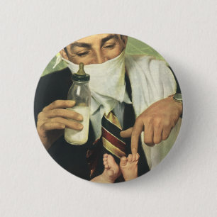 Badge Rond 5 Cm Fête des Pères vintage, papa donnant un biberon à
