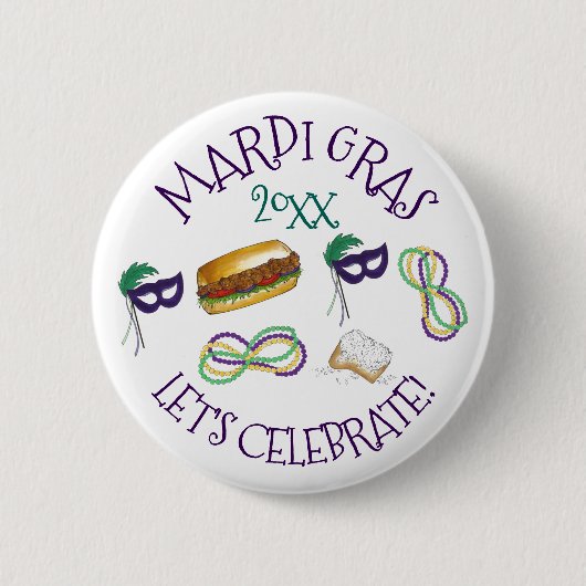 Badge Rond 5 Cm Fêtons Mardi Gras Beignet Beads NOLA (Devant)