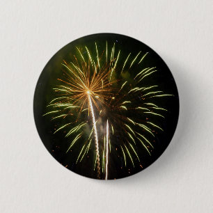 Badge Rond 5 Cm Feu d'artifice vert et or Fête de vacances