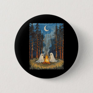 Badge Rond 5 Cm Feu de camp fantôme Camping Forêt de l'Amant Gothi