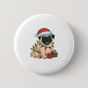 Badge Rond 5 Cm Feu de Noël Carlin de chapeau Noël Chiens