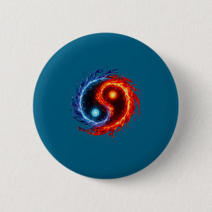 Badge Rond 5 Cm Feu et eau symbole yin yang équilibre tai chi ene
