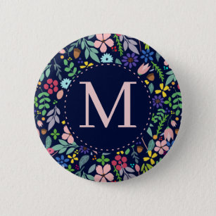 Badge Rond 5 Cm Feuillage Moderne Monogramme Floral