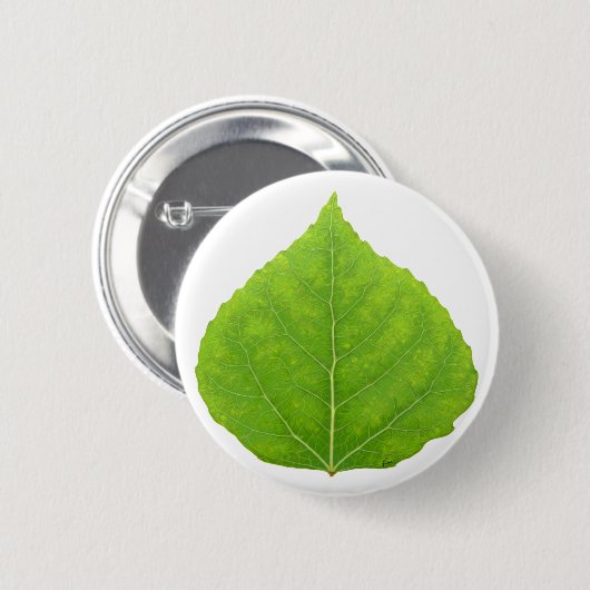 Badge Rond 5 Cm Feuille d'Aspen vert #11 (Devant & derrière)