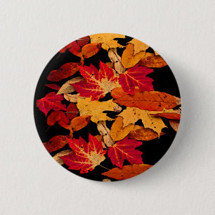 Badge Rond 5 Cm Feuille d'automne orange rouge de brun jaune