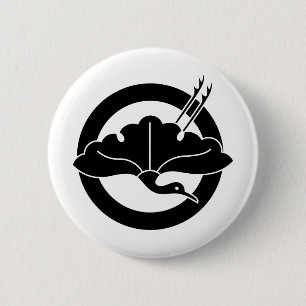 Badge Rond 5 Cm Feuille de ginkgo en forme de grue sur cercle