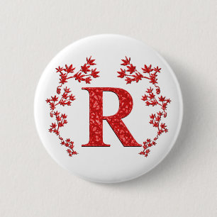 Badge Rond 5 Cm Feuille de rouge de la lettre R de monogramme