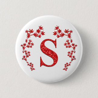 Badge Rond 5 Cm Feuille de rouge de la lettre S de monogramme