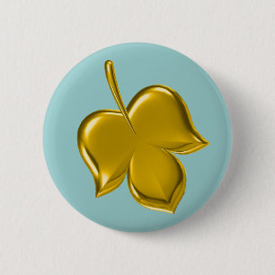BADGE ROND 5 CM FEUILLE D'OR
