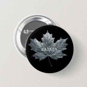 BADGE ROND 5 CM FEUILLES D'ARGENT DU CANADA