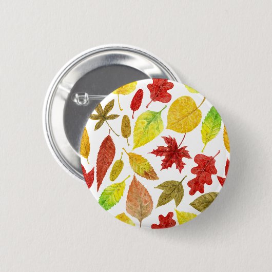 Badge Rond 5 Cm Feuilles d'automne blanc (Devant & derrière)