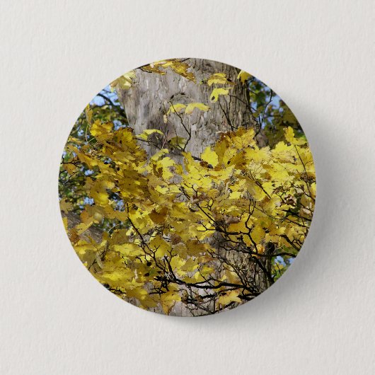 BADGE ROND 5 CM FEUILLES D'AUTOMNE JAUNE (Devant)
