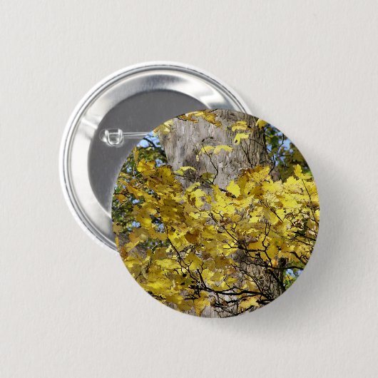 BADGE ROND 5 CM FEUILLES D'AUTOMNE JAUNE (Devant & derrière)