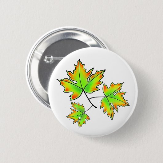 Badge Rond 5 Cm Feuilles d'automne rouge vert orange feuilles (Devant & derrière)