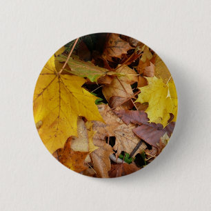 Badge Rond 5 Cm Feuilles de Érable Tombées Jaune Automne Nature