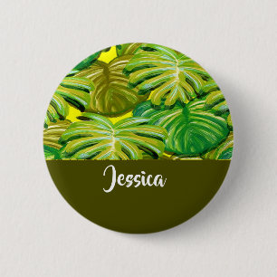 Badge Rond 5 Cm Feuilles de palme jaune